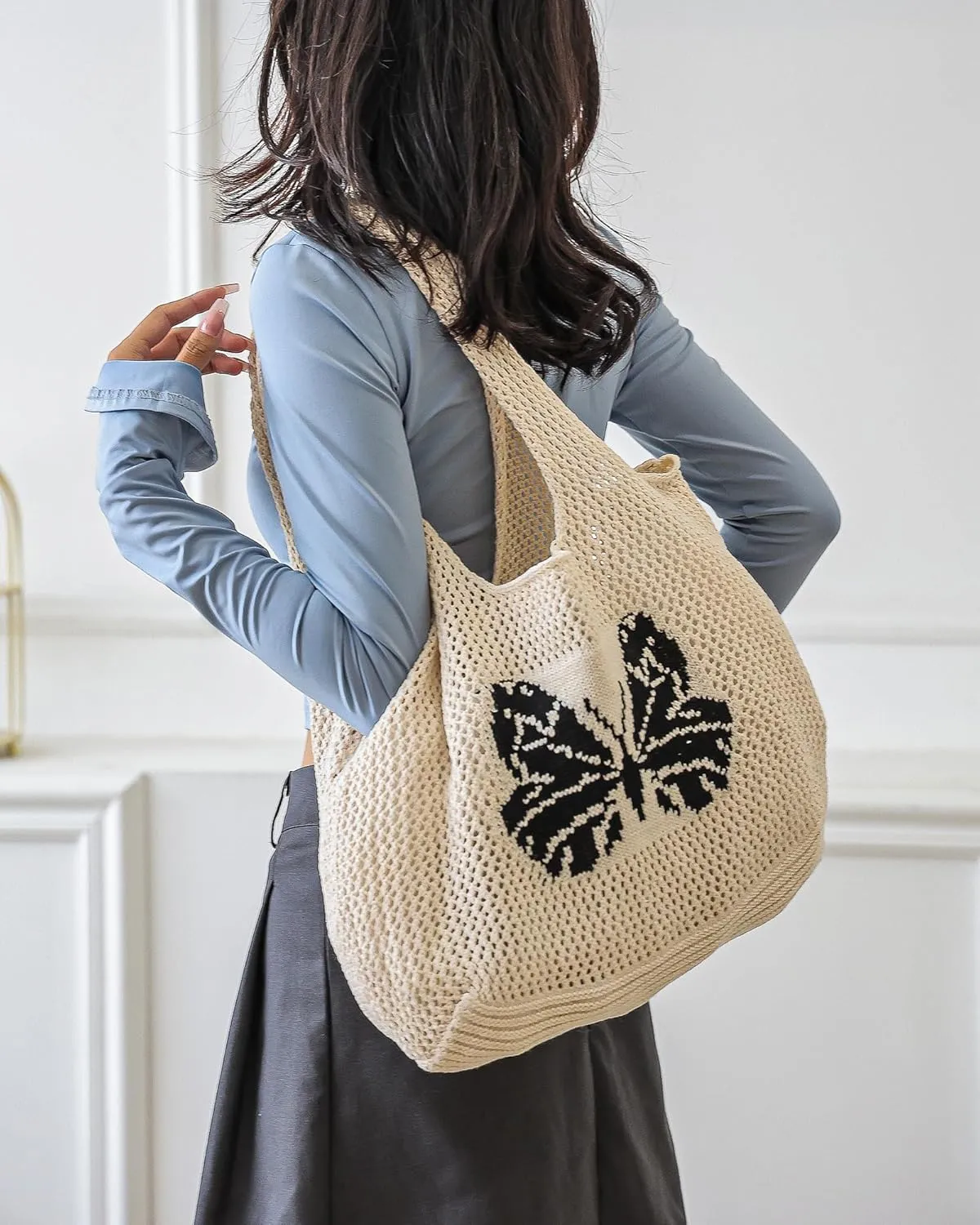 Crochet Bags for Women Summer Beach Tote Bag Large Capacity Shoulder Bag Aesthetic Hobo Bag Knit Bag Hippie Bag