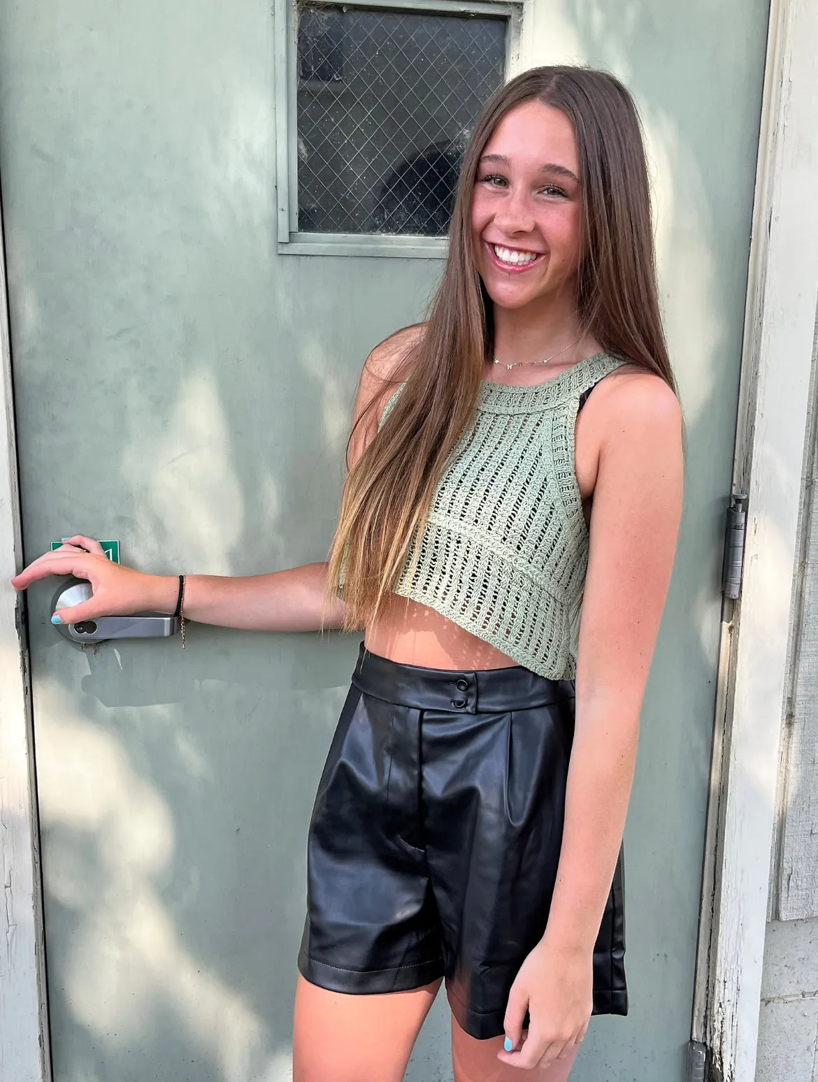 Crochet Crop Top-Sage