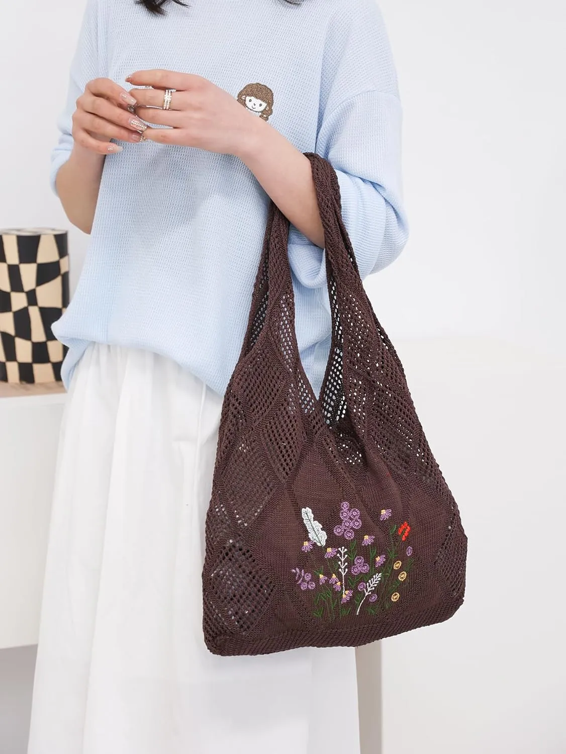 Crochet Mesh Beach Tote Shoulder Handbags Hobo Summer Aesthetic Women's Bag