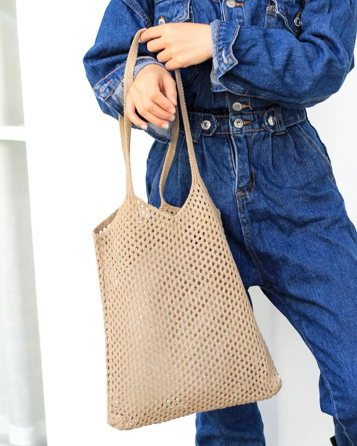 Crochet Mesh Beach Tote Shoulder Handbags Hobo Summer Aesthetic Women's Bag