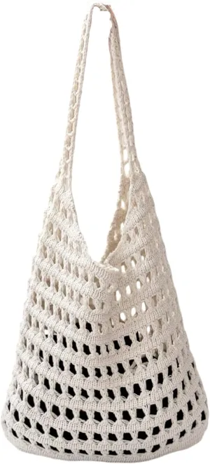 Crochet Tote Bag Beach Mesh Knitted Bag Aesthetic Shoulder Bag Handbags Hollow Hobo Bag for Women Summer