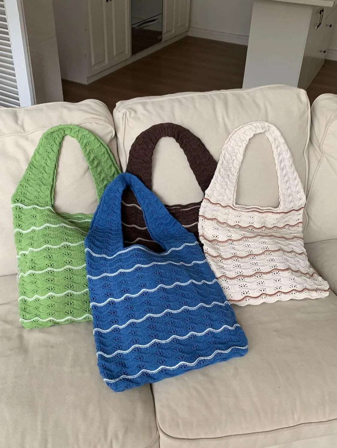 Crochet Tote Bag Cute Purse for Women Cutecore Key Chain Y2K Accessories Valentines Aesthetic Handbags for Women