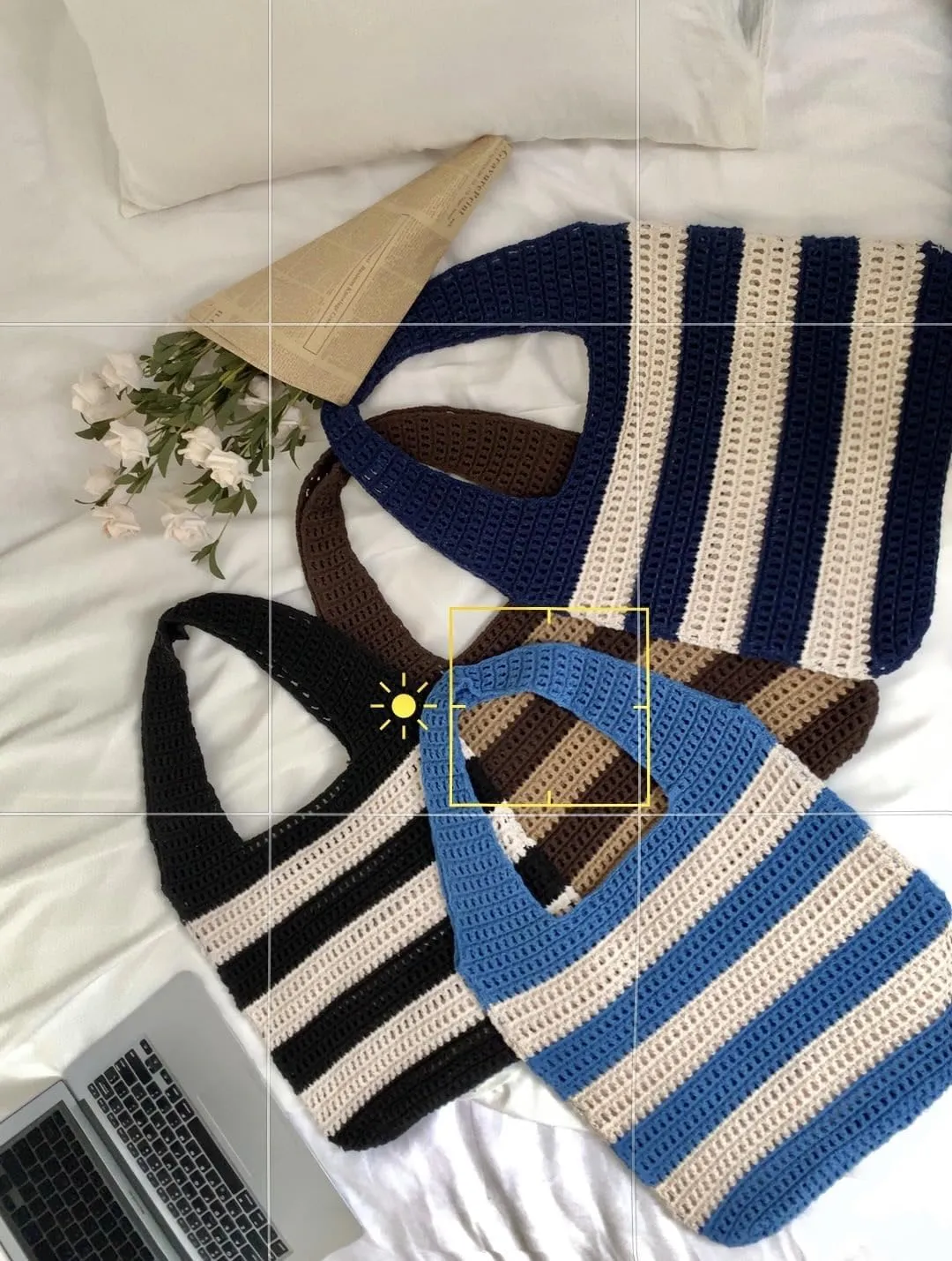 Crochet Tote Bag Cute Purse for Women Cutecore Key Chain Y2K Accessories Valentines Aesthetic Handbags for Women