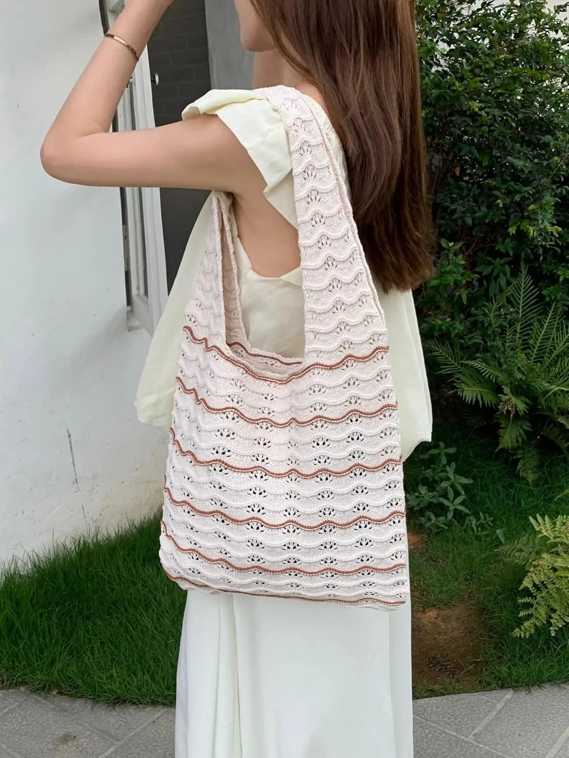 Crochet Tote Bag Cute Purse for Women Cutecore Key Chain Y2K Accessories Valentines Aesthetic Handbags for Women