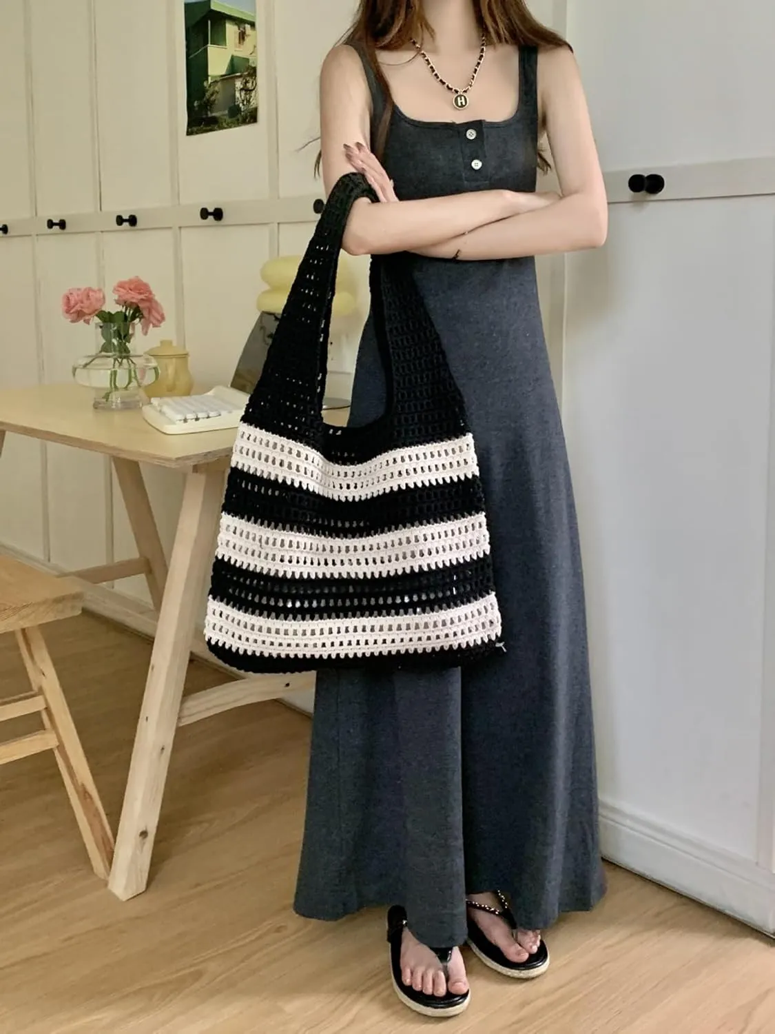 Crochet Tote Bag Cute Purse for Women Cutecore Key Chain Y2K Accessories Valentines Aesthetic Handbags for Women