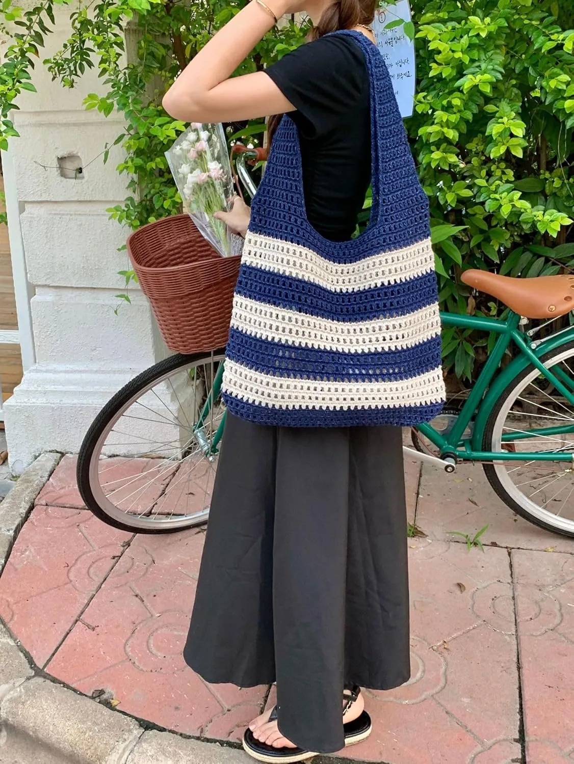 Crochet Tote Bag Cute Purse for Women Cutecore Key Chain Y2K Accessories Valentines Aesthetic Handbags for Women