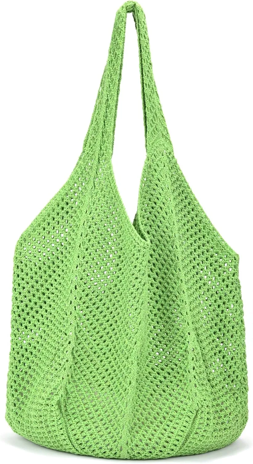 Crochet Tote Bag for Women Summer Beach Mesh Woven Shoulder Handbags Boho Knit Bag