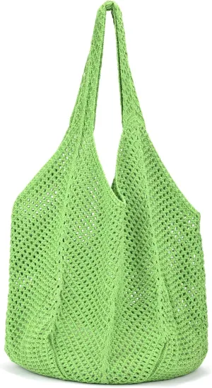 Crochet Tote Bag for Women Summer Beach Mesh Woven Shoulder Handbags Boho Knit Bag