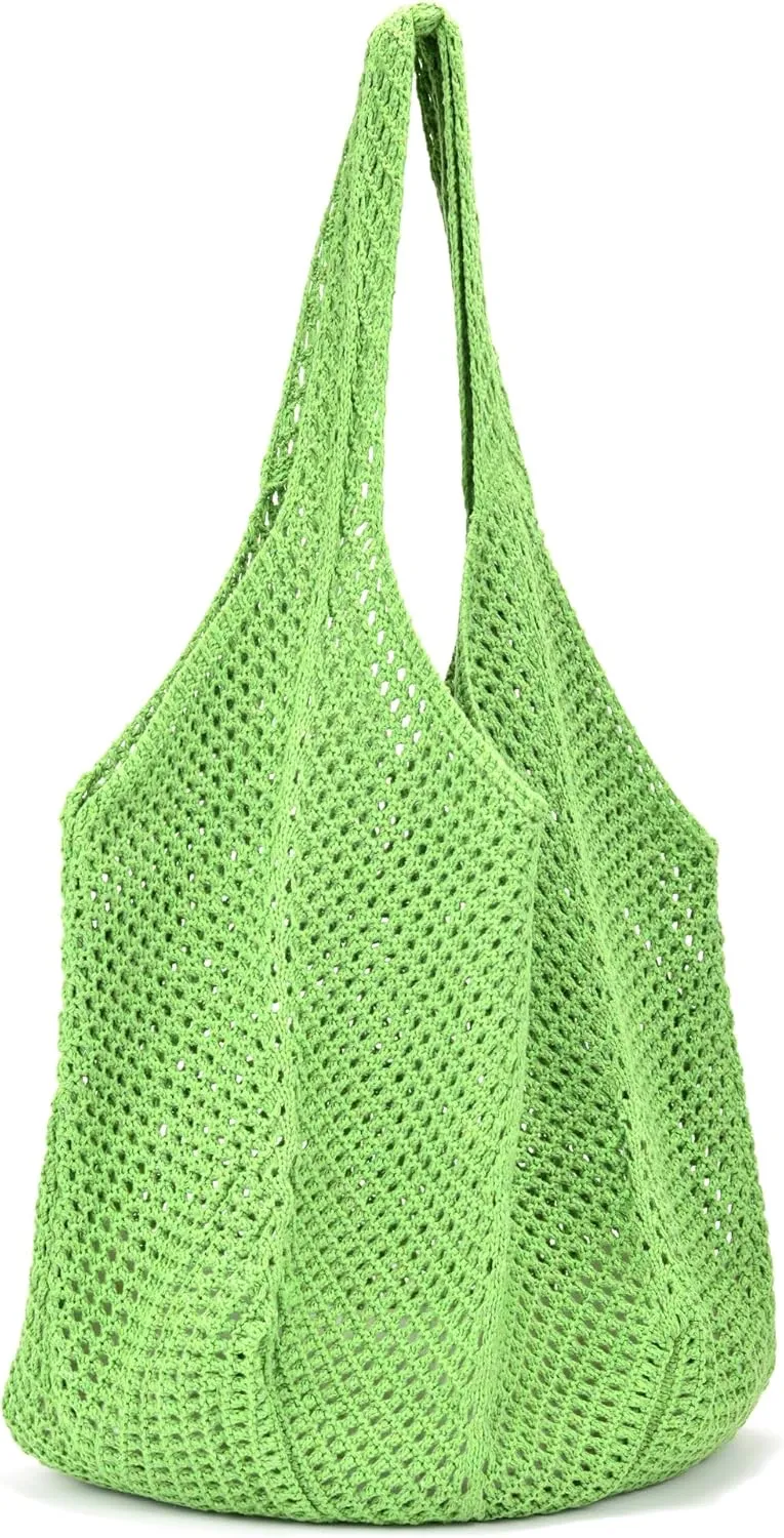 Crochet Tote Bag for Women Summer Beach Mesh Woven Shoulder Handbags Boho Knit Bag