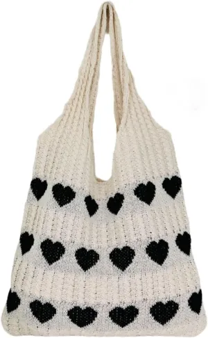 Crochet Tote Bag Heart Tote,Women's Crochet Tote Bags,Heart Tote Bag,Boho Tote Bags Y2k Tote Bag