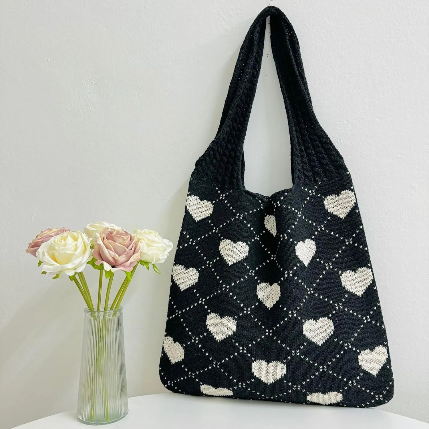 Crochet Tote Bags Boho Tote Bags Heart-shaped Beach Handbags Knit Vacation Aesthetic Casual Heart Hobo Bags