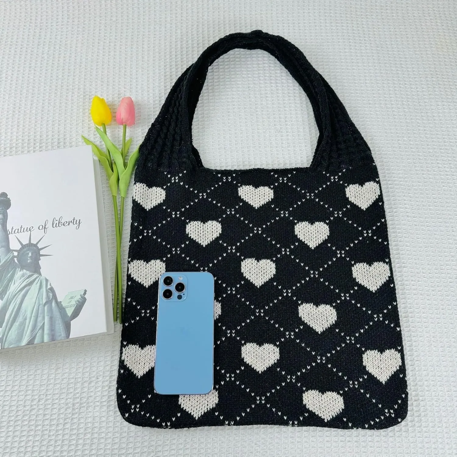Crochet Tote Bags Boho Tote Bags Heart-shaped Beach Handbags Knit Vacation Aesthetic Casual Heart Hobo Bags