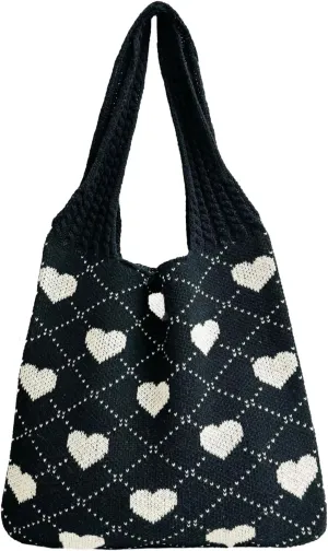 Crochet Tote Bags Boho Tote Bags Heart-shaped Beach Handbags Knit Vacation Aesthetic Casual Heart Hobo Bags