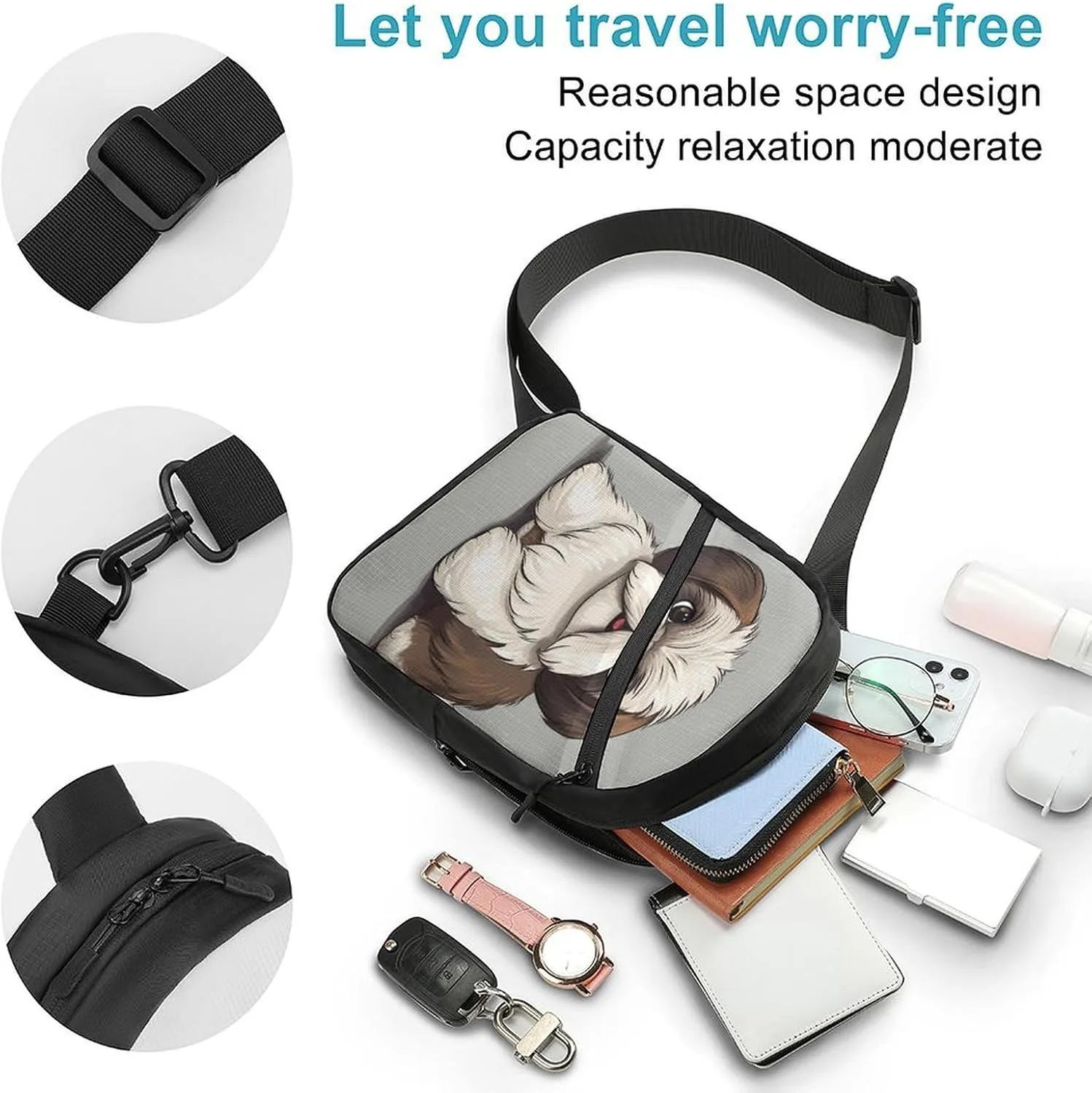 Crossbody Bag for Women Men Chest Bag Shih Tzu Dog Sling Bag Crossbody Shoulder Bag Sling Backpack