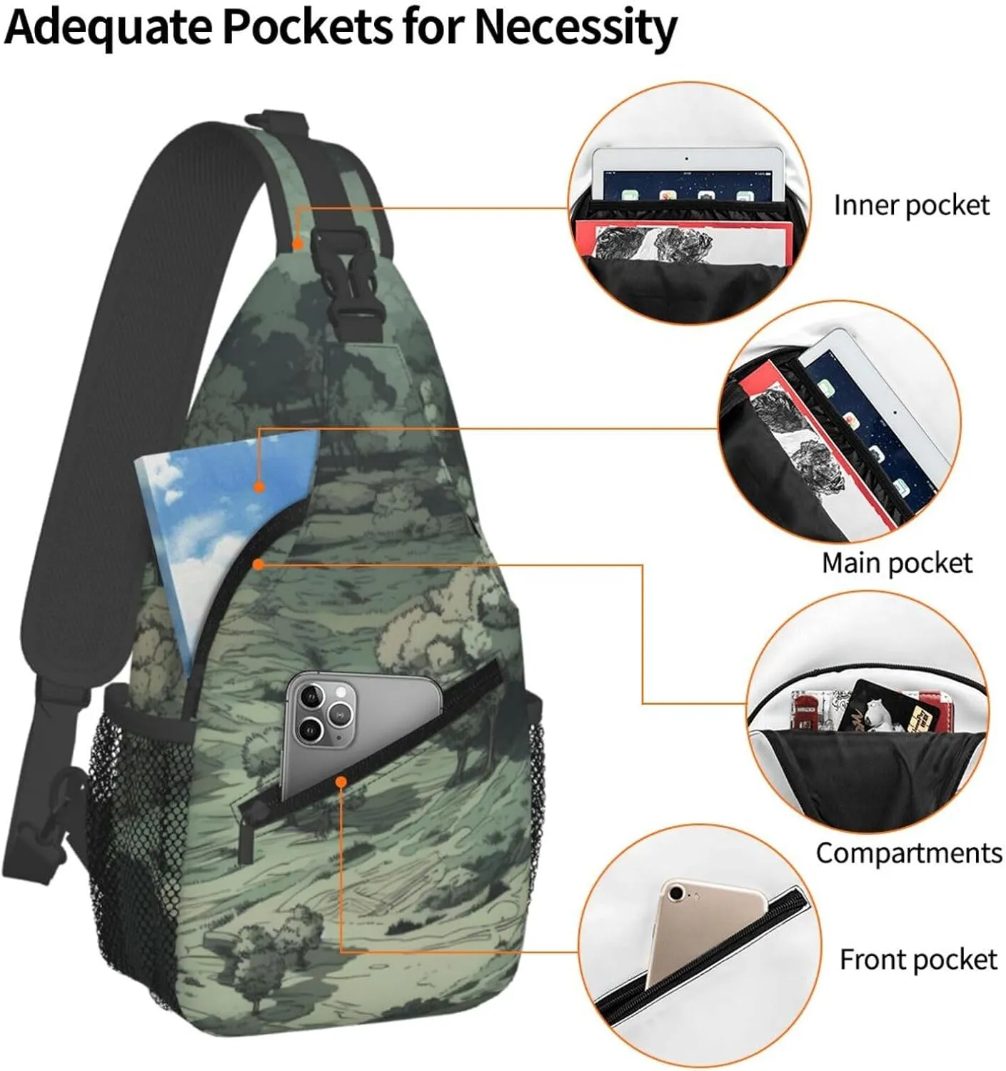 Crossbody Bags for Women Men Trendy Sling Bag Casual Chest Bag Pine Trees Snow and Sky Shoulder Bag for Travel Sport