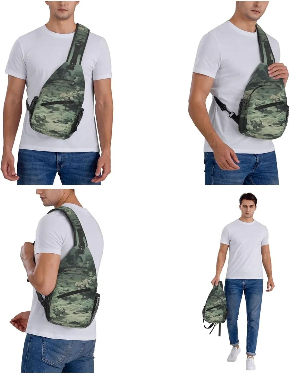 Crossbody Bags for Women Men Trendy Sling Bag Casual Chest Bag Pine Trees Snow and Sky Shoulder Bag for Travel Sport