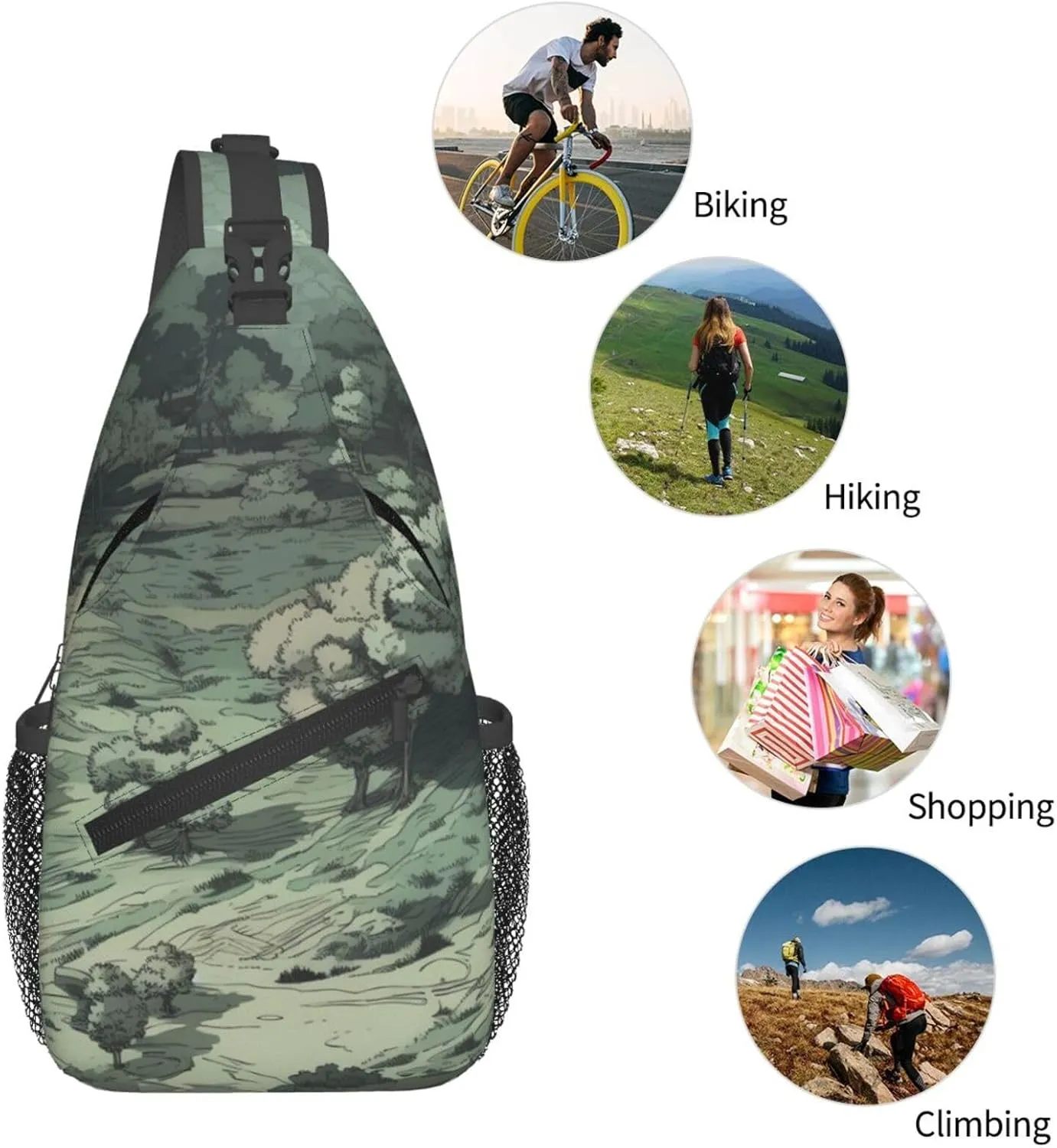 Crossbody Bags for Women Men Trendy Sling Bag Casual Chest Bag Pine Trees Snow and Sky Shoulder Bag for Travel Sport