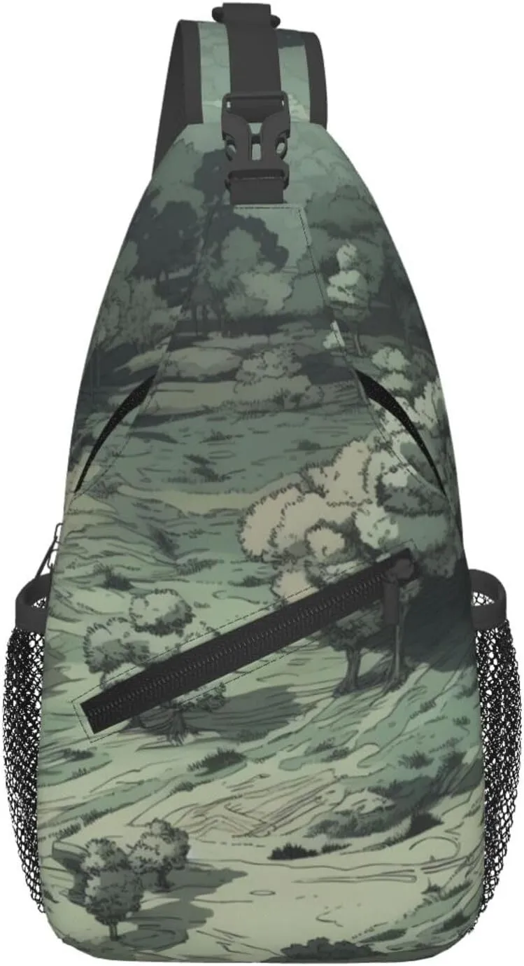 Crossbody Bags for Women Men Trendy Sling Bag Casual Chest Bag Pine Trees Snow and Sky Shoulder Bag for Travel Sport