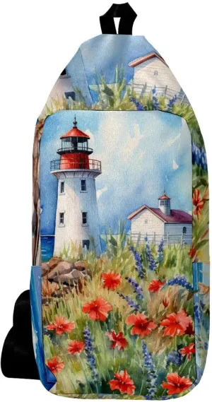 Crossbody Bags for Women,Crossbody Bag Men,Small Sling Bag,Flower Bush Summer Lighthouse,Crossbody Purse