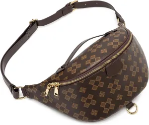 Crossbody Sling Bag for Women Fanny Pack with Adjustable Strap Large Opening Two-Way Zipper Closure Chest Bag Trendy Checkered Belt Bag for Daily Shopping Travel (Coffee Color)