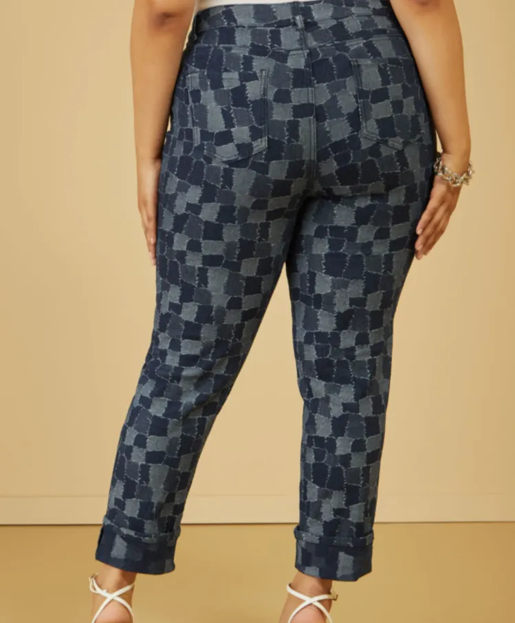 Cuffed Patchwork Slim Leg Jeans