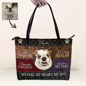 Custom Dog Leather Tote With Trendy Patchwork Design
