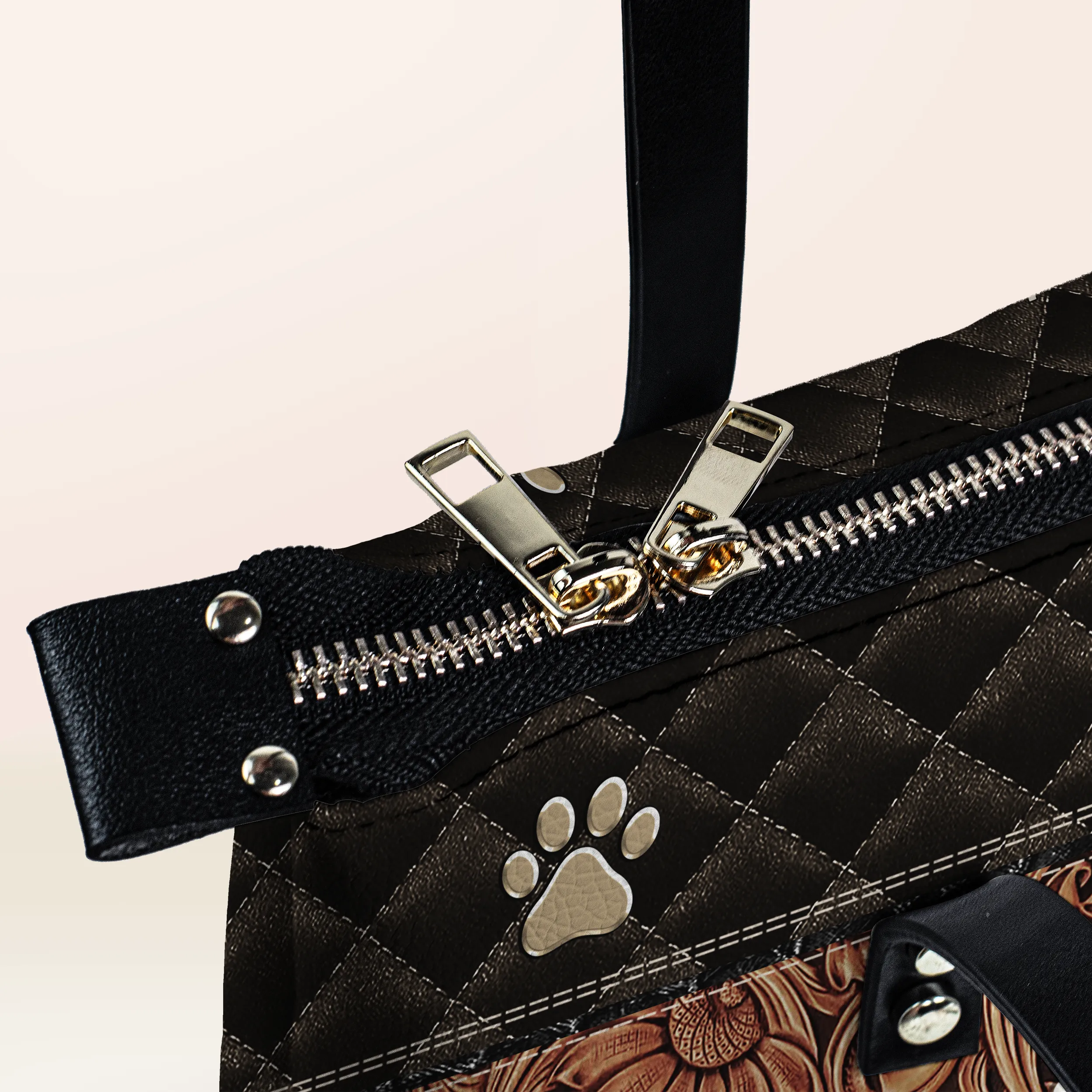 Custom Dog Leather Tote With Trendy Patchwork Design