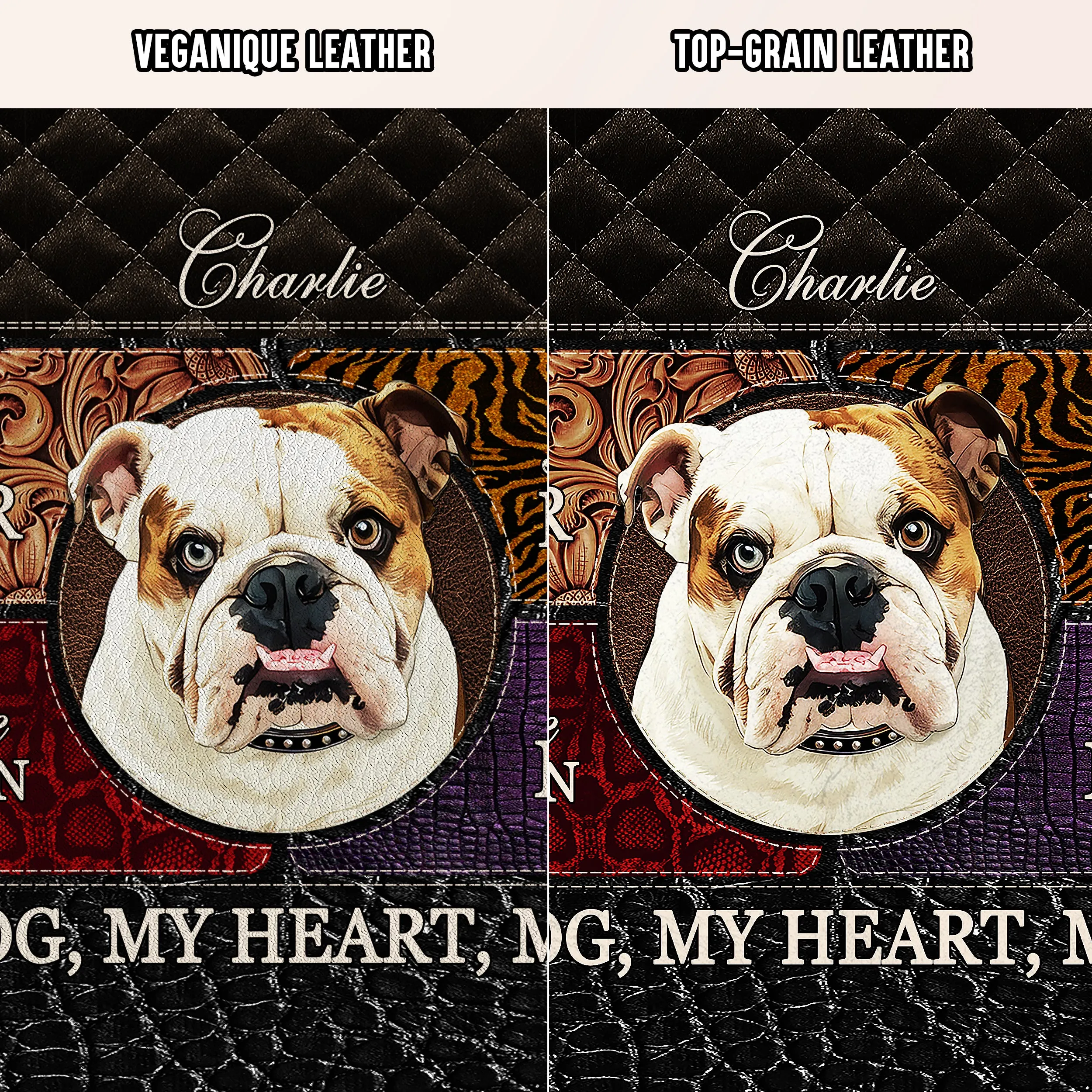Custom Dog Leather Tote With Trendy Patchwork Design