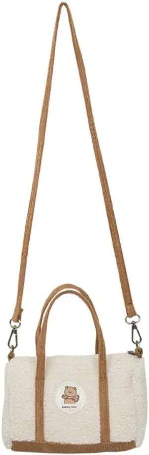 Cute Bear Shoulder Bag for Women Girls with Woolen Corduroy Small Handbag Plush Crossbody Bags
