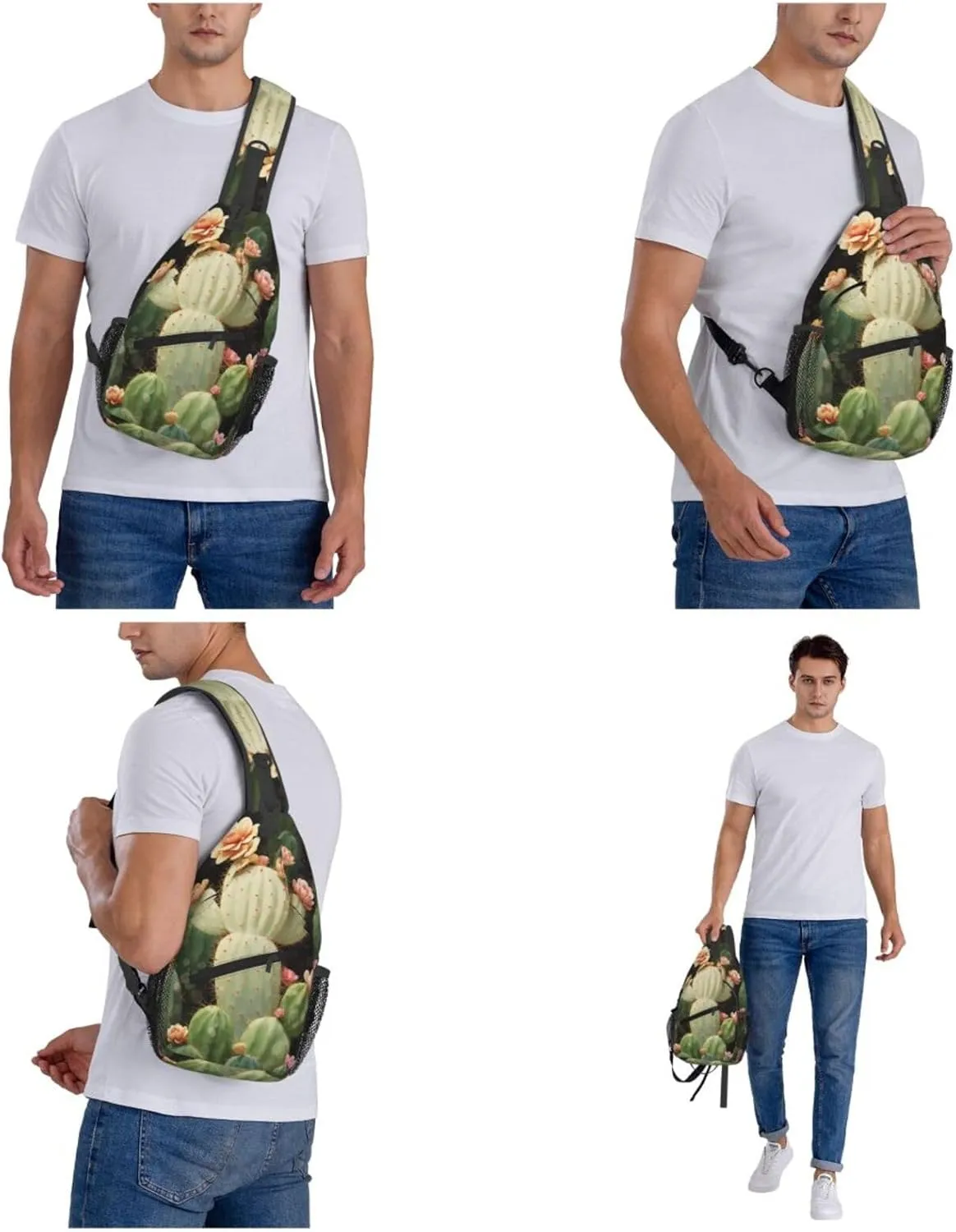 Cute Cactus Sling Bag Backpack For Men Cross Chest Bag Crossbody Shoulder Bag Travel Hiking Daypack