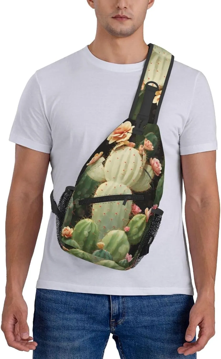 Cute Cactus Sling Bag Backpack For Men Cross Chest Bag Crossbody Shoulder Bag Travel Hiking Daypack