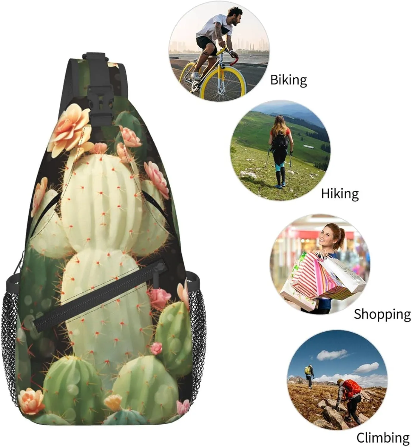 Cute Cactus Sling Bag Backpack For Men Cross Chest Bag Crossbody Shoulder Bag Travel Hiking Daypack