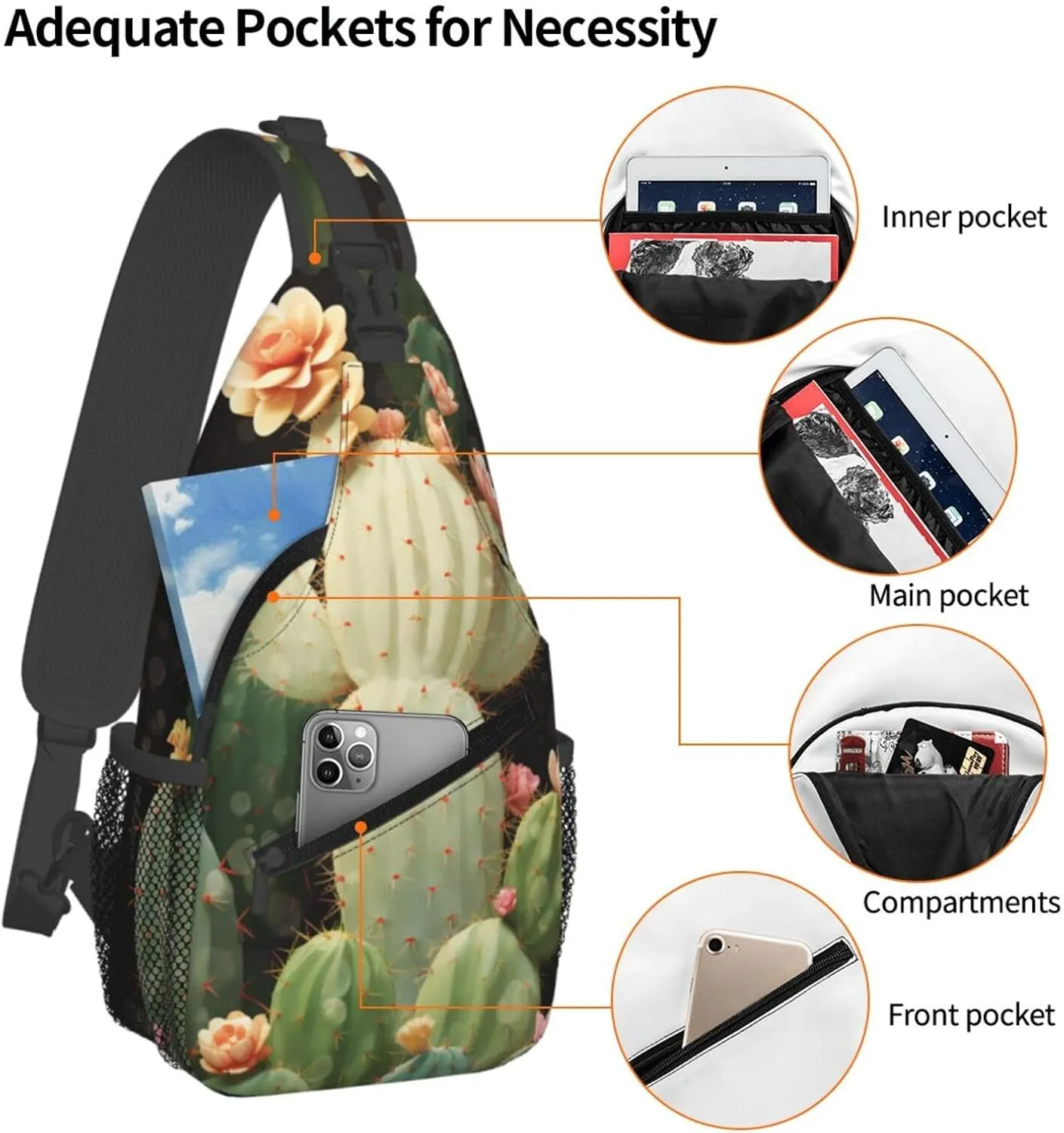 Cute Cactus Sling Bag Backpack For Men Cross Chest Bag Crossbody Shoulder Bag Travel Hiking Daypack