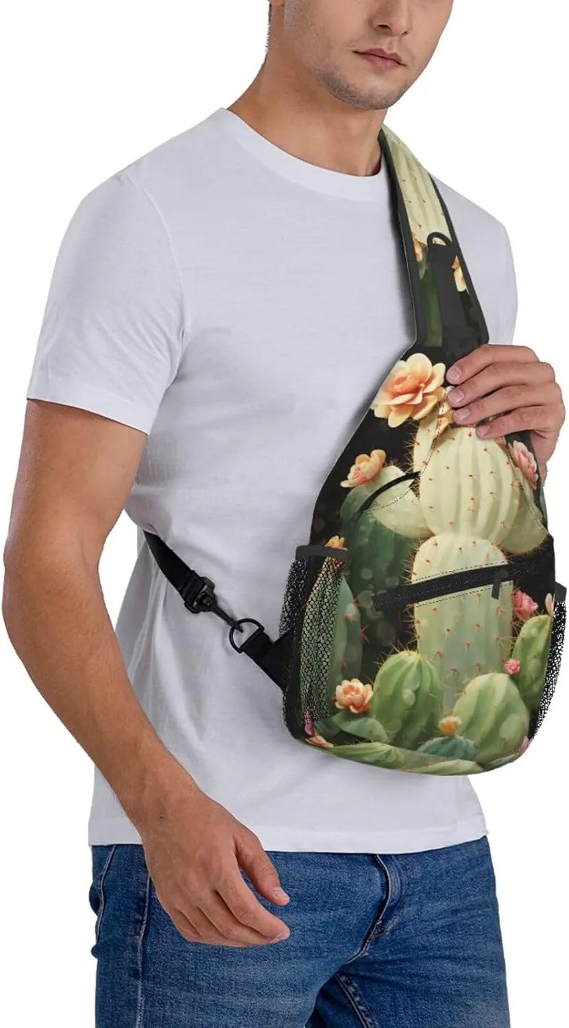 Cute Cactus Sling Bag Backpack For Men Cross Chest Bag Crossbody Shoulder Bag Travel Hiking Daypack