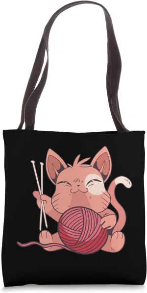 Cute Cat Kitten Knitting Accessories Chopping Wool handwork Tote Bag