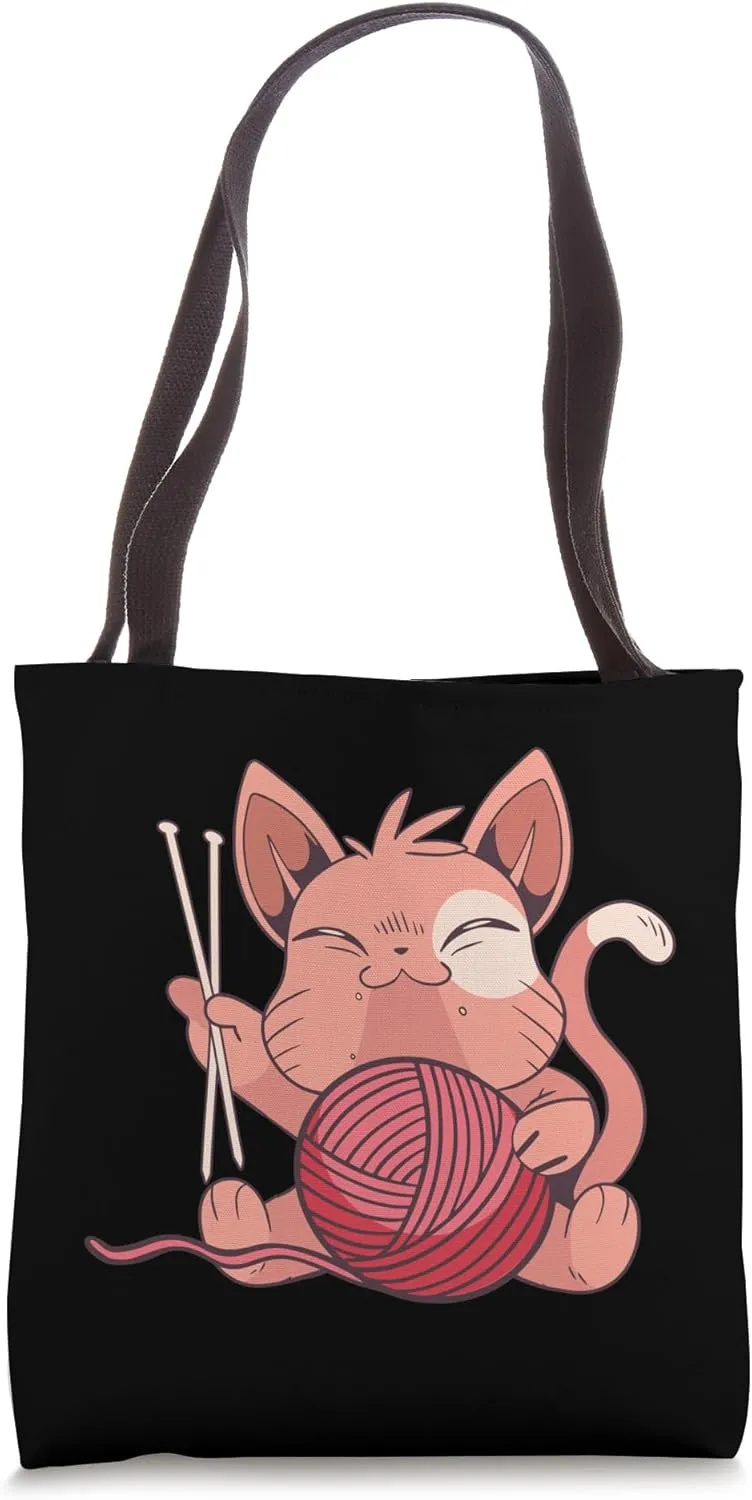 Cute Cat Kitten Knitting Accessories Chopping Wool handwork Tote Bag