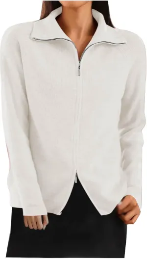 Cute Fall Sweaters for Women Trendy Long Sleeve Zip Up Collared Sweater Jackets Ribbed Knit Pullover Jumper