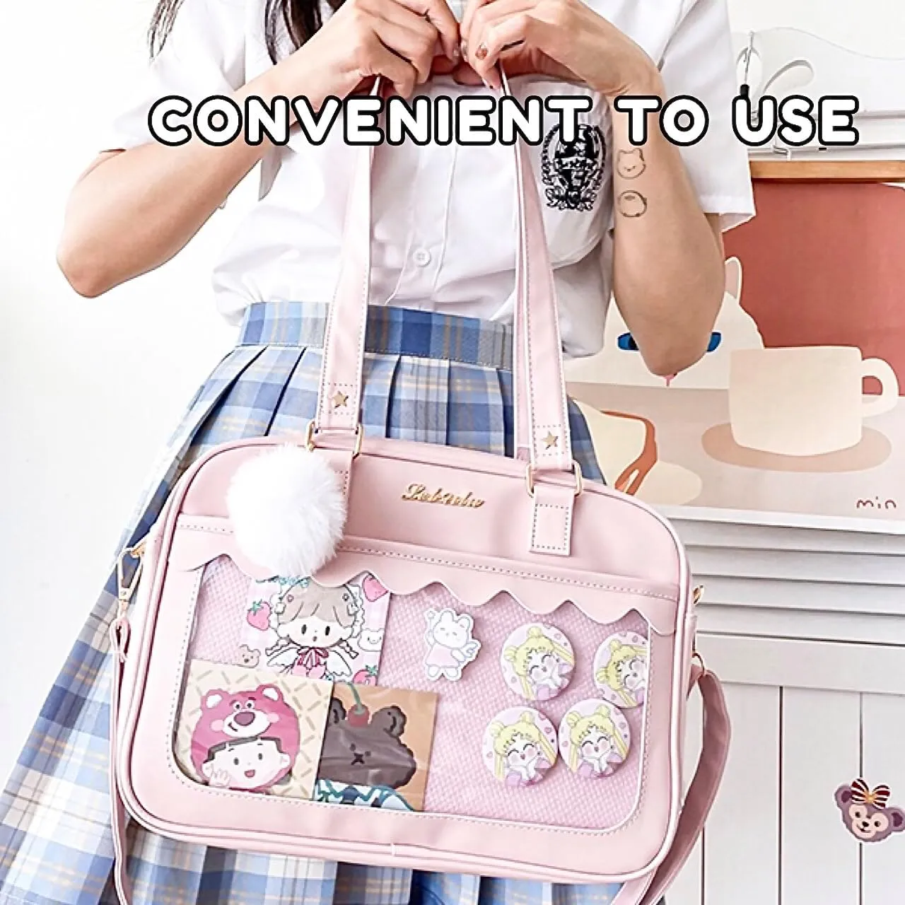 Cute Ita Bag Multi-Purpose Crossbody Bag Messenger Bag Shoulder Tote Bag Purse Kawaii Anime Pin Display Bag for Cosplay