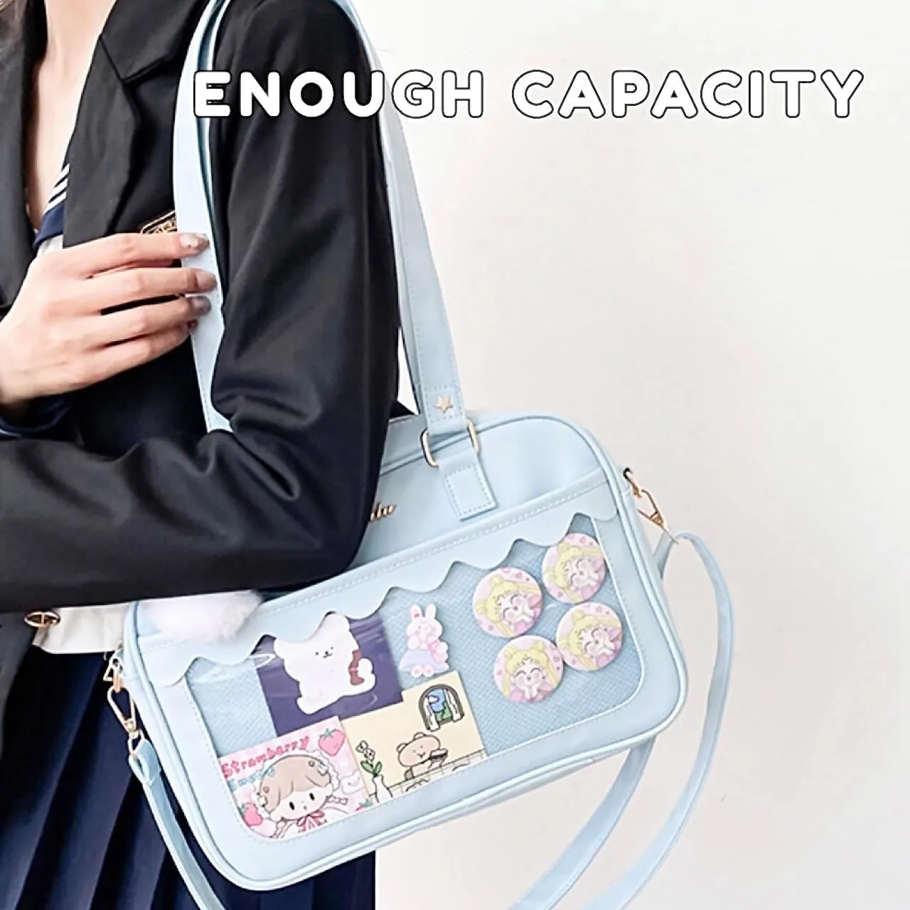Cute Ita Bag Multi-Purpose Crossbody Bag Messenger Bag Shoulder Tote Bag Purse Kawaii Anime Pin Display Bag for Cosplay