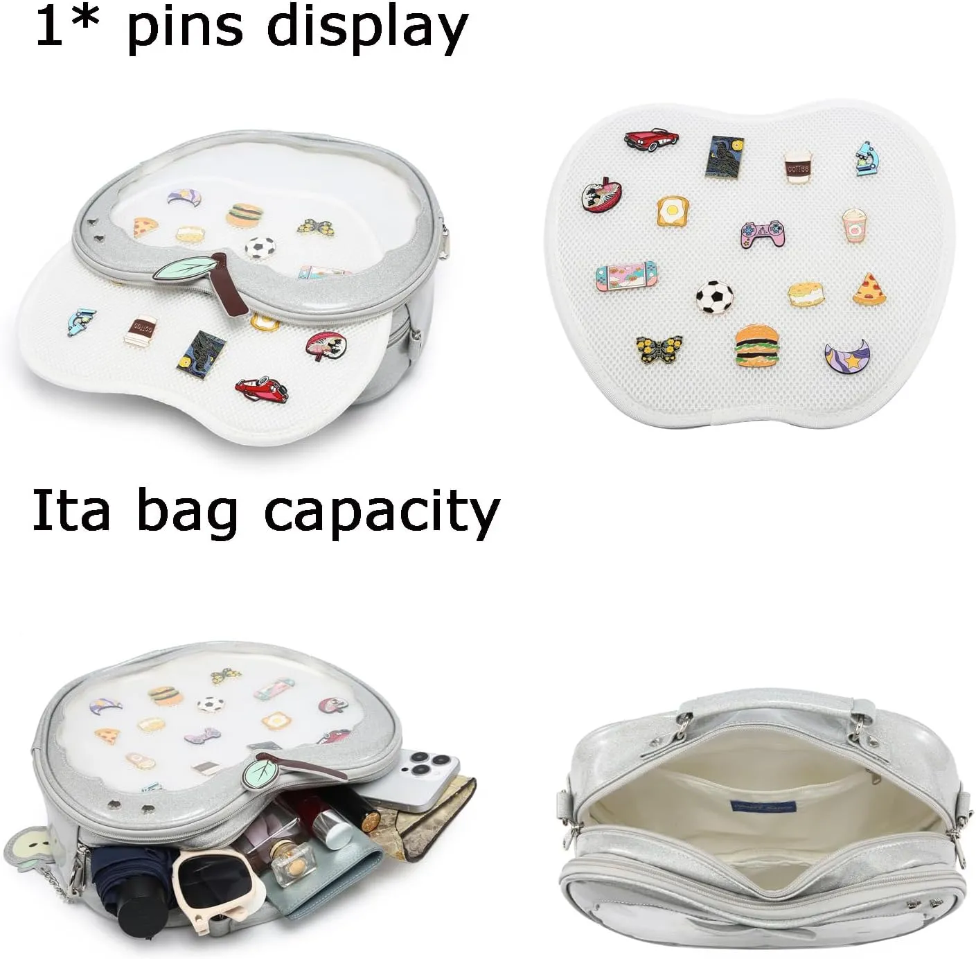 Cute Red Apple Ita Bag Kawaii Pin Display Purse Backpack Crossbody Shoulder Bag