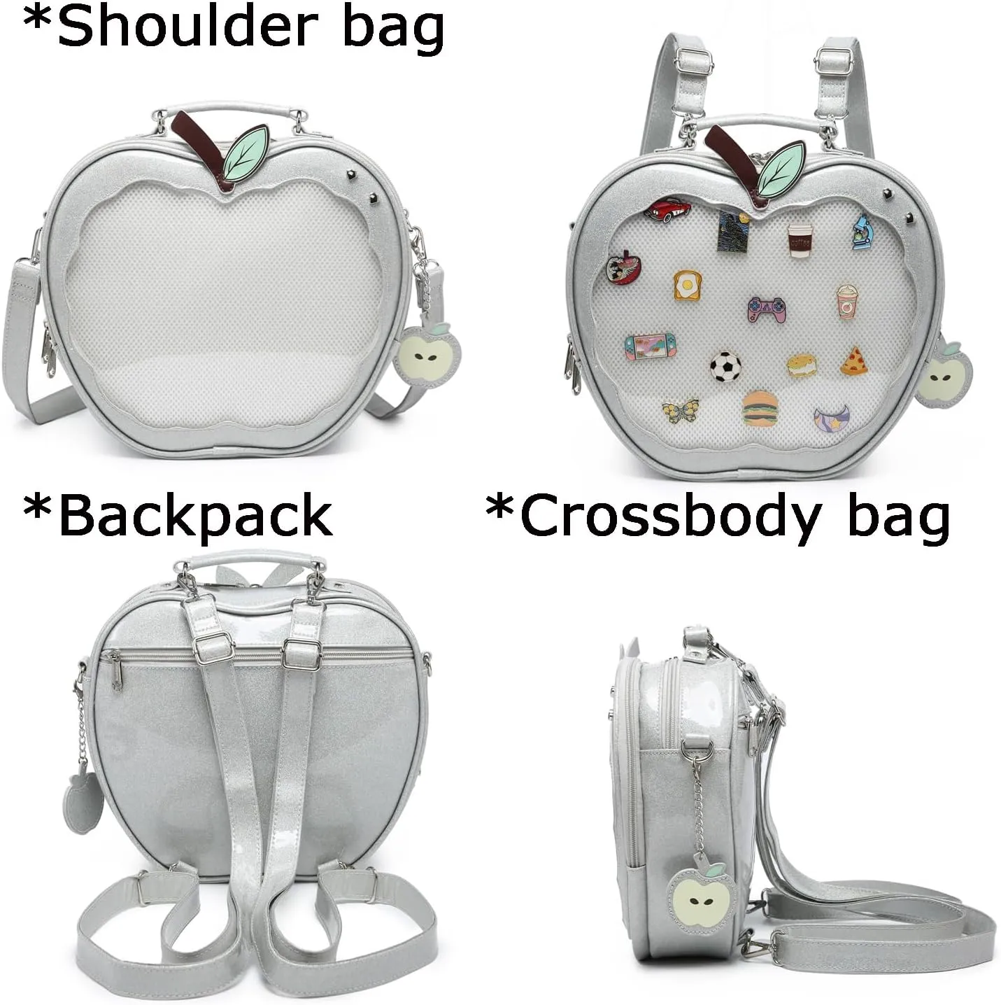 Cute Red Apple Ita Bag Kawaii Pin Display Purse Backpack Crossbody Shoulder Bag