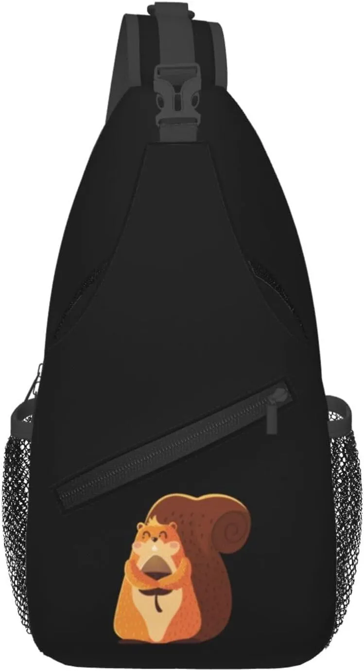 Cute Squirrel Holding A Pine Cone Crossbody Bags For Women Men Chest Backpack Gym Shoulder Bag Travel Outdoor Sports Casual Crossbody Bags