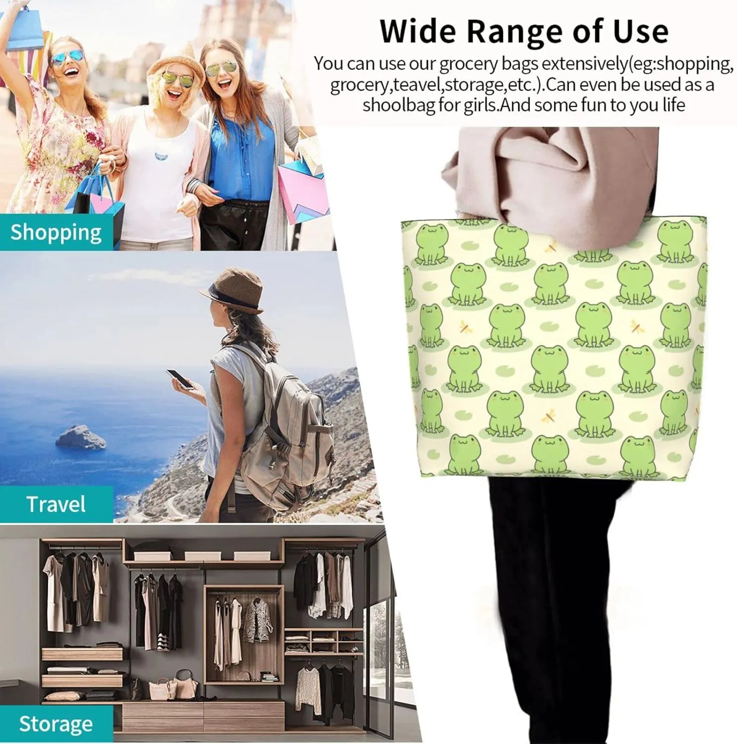 Cute Tote Bag Beach Canvas Bag Travel Reusable Grocery Shopping Bag Tote for Women Men