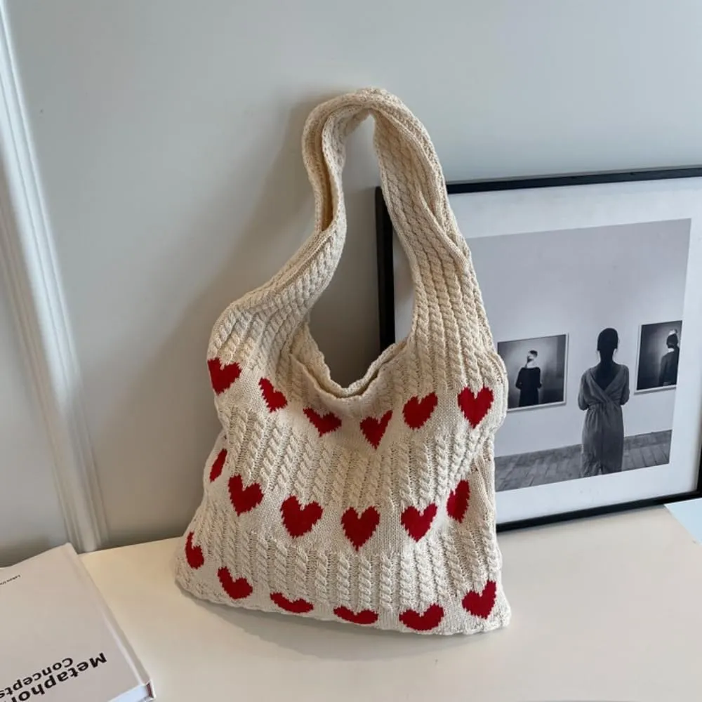 Cute Tote Bag Knit Aesthetic Crochet Shoulder Bag Fashion Handbag Casual Bags Beach Bag for Women Girl