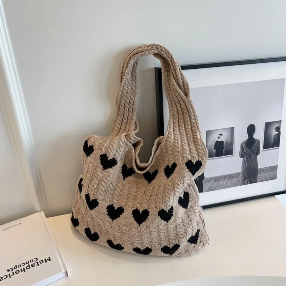 Cute Tote Bag Knit Aesthetic Crochet Shoulder Bag Fashion Handbag Casual Bags Beach Bag for Women Girl