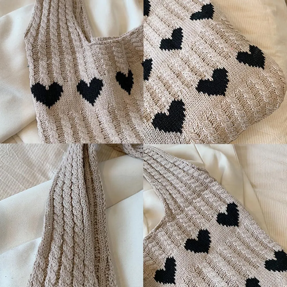 Cute Tote Bag Knit Aesthetic Crochet Shoulder Bag Fashion Handbag Casual Bags Beach Bag for Women Girl