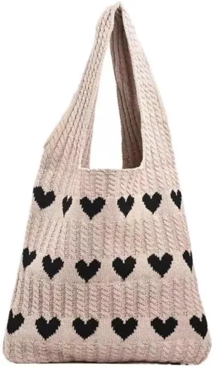 Cute Tote Bag Knit Aesthetic Crochet Shoulder Bag Fashion Handbag Casual Bags Beach Bag for Women Girl