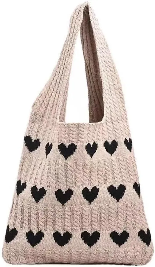 Cute Tote Bag Knit Aesthetic Crochet Shoulder Bag Fashion Handbag Casual Bags Beach Bag for Women Girl
