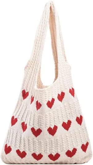 Cute Tote Bag Knit Aesthetic Crochet Shoulder Bag Fashion Handbag Casual Bags Beach Bag for Women Girl