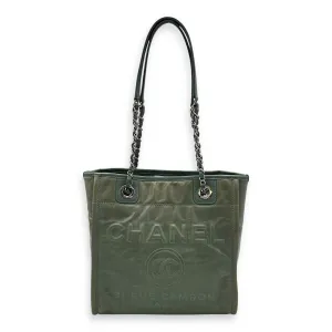 Deauville Tote Bag Green in Calfskin, Silver hardware